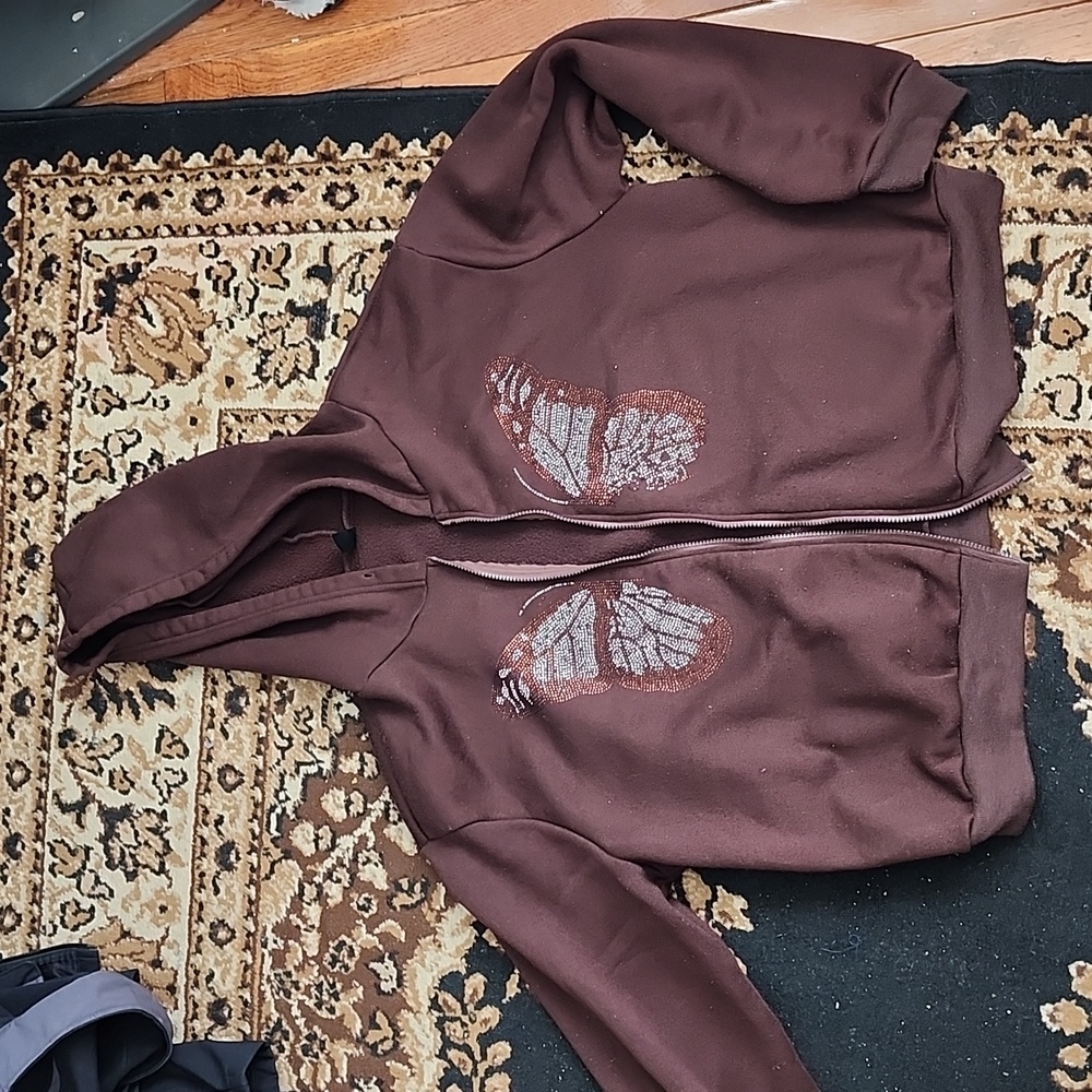 🦋Shein Curve fleece jacket w/hood; Size: 2X, Color: Brown